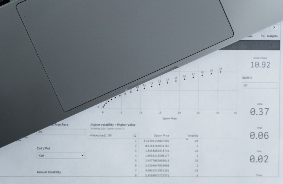 Financial pricing spreadsheet displayed on a laptop screen